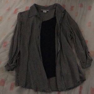 Navy Blouse w Navy and Beige Jacket Attached